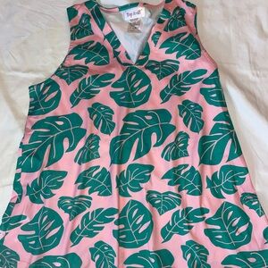 Top It Off Pink Tank with Teal Tropical Leaf Print